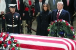bush, Melania Trump, trumps pay last respect to late president bush at u s capitol, John mccain